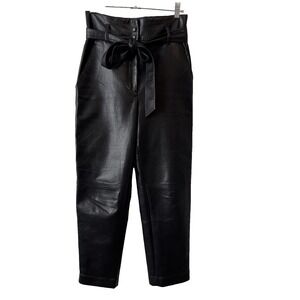 Wilfred Aritzia High Tied Vegan Faux Leather Leather Cropped Trouser Pants 4 Blk